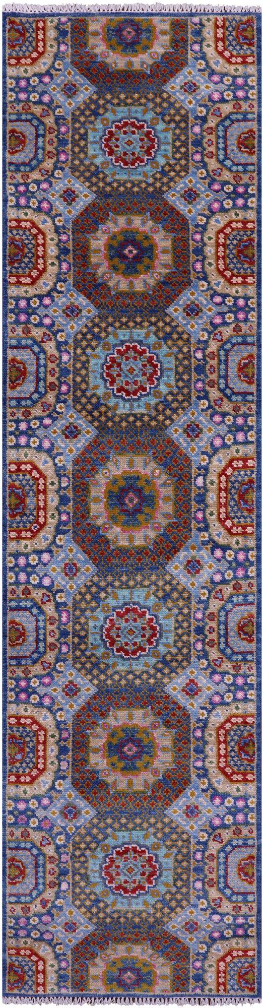 Geometric Persian Mamluk Hand Knotted Wool Runner Rug - 2' 7" X 10' 3" - Golden Nile