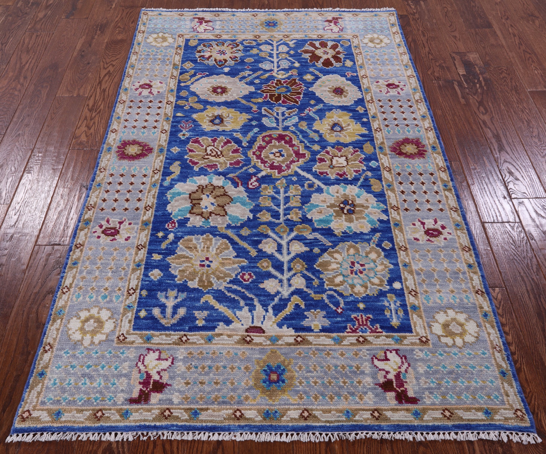 Blue Turkish Oushak Hand Knotted Wool Rug - 4' 1" X 6' 6" - Golden Nile