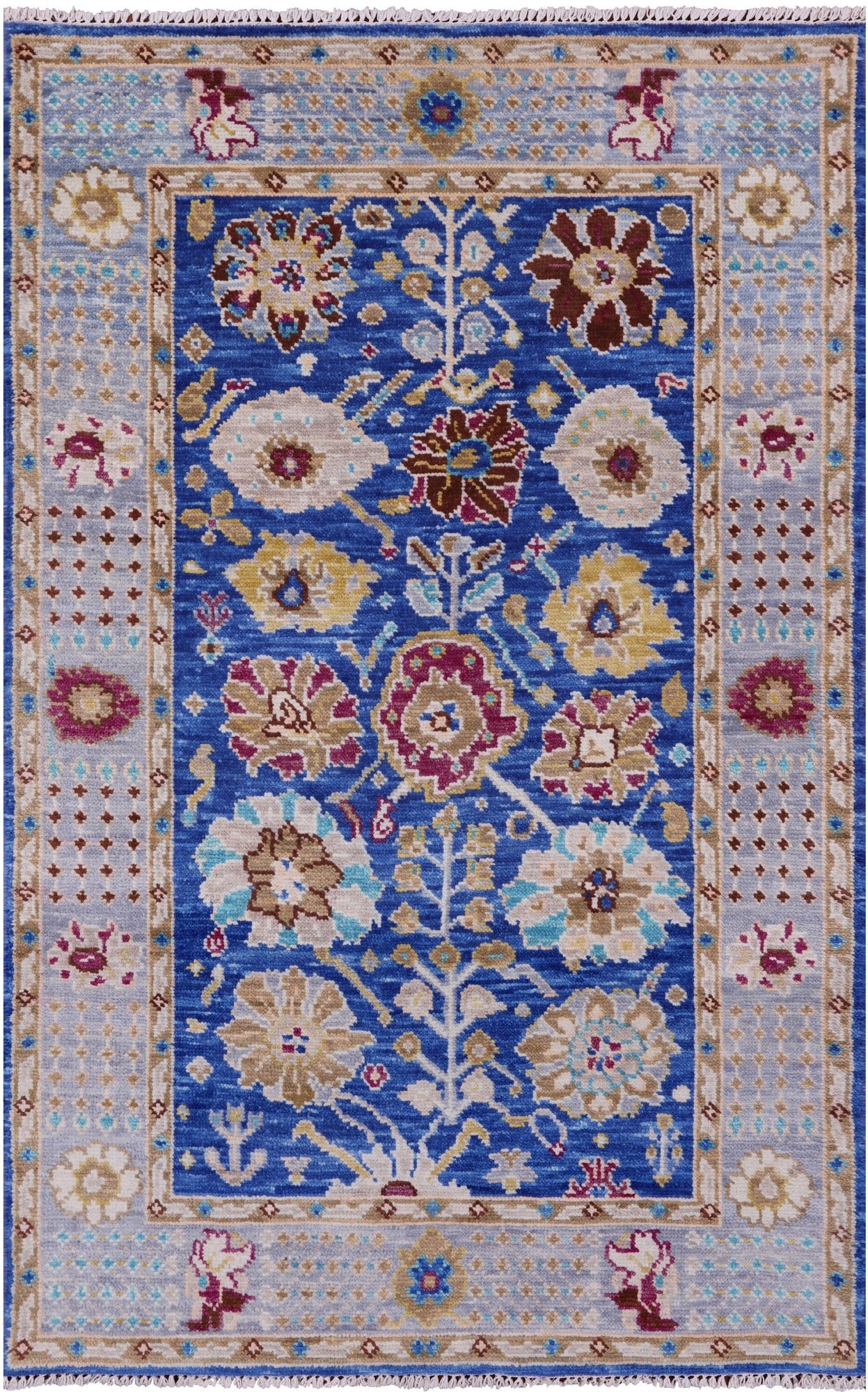 Blue Turkish Oushak Hand Knotted Wool Rug - 4' 1" X 6' 6" - Golden Nile