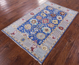 Blue Turkish Oushak Hand Knotted Wool Rug - 4' 1" X 6' 6" - Golden Nile