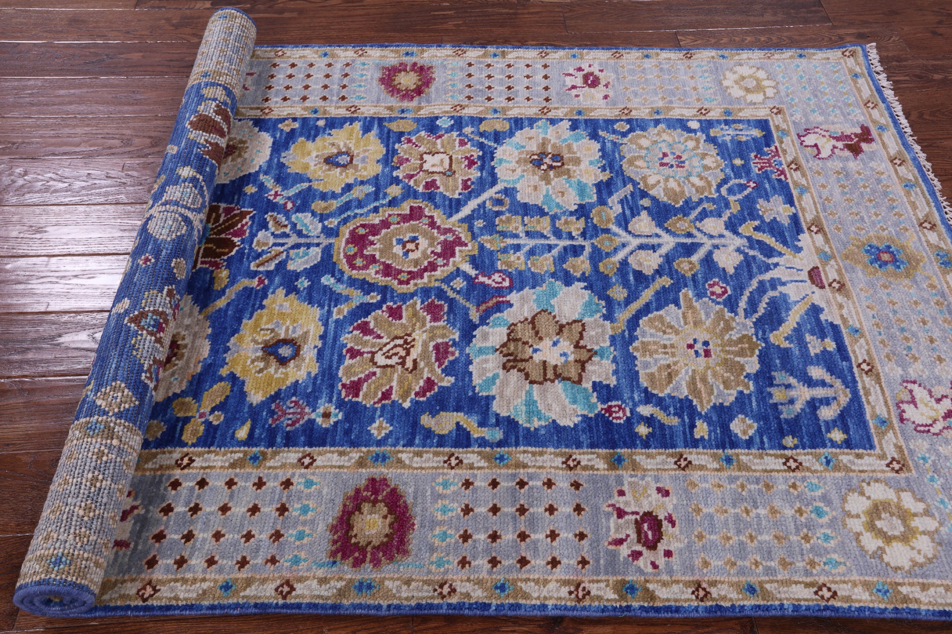 Blue Turkish Oushak Hand Knotted Wool Rug - 4' 1" X 6' 6" - Golden Nile
