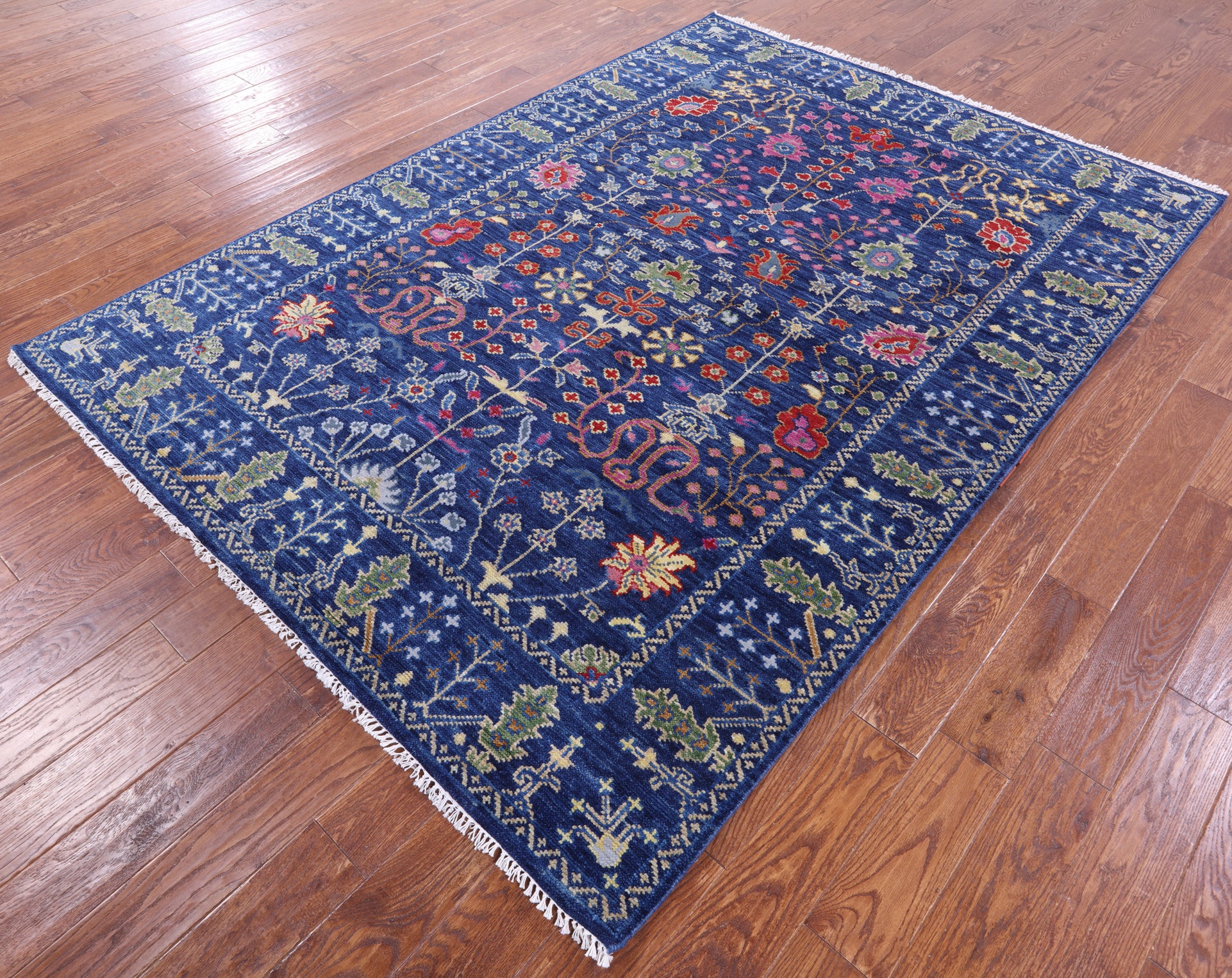 Blue Turkish Oushak Hand Knotted Wool Rug - 6' 2" X 8' 9" - Golden Nile