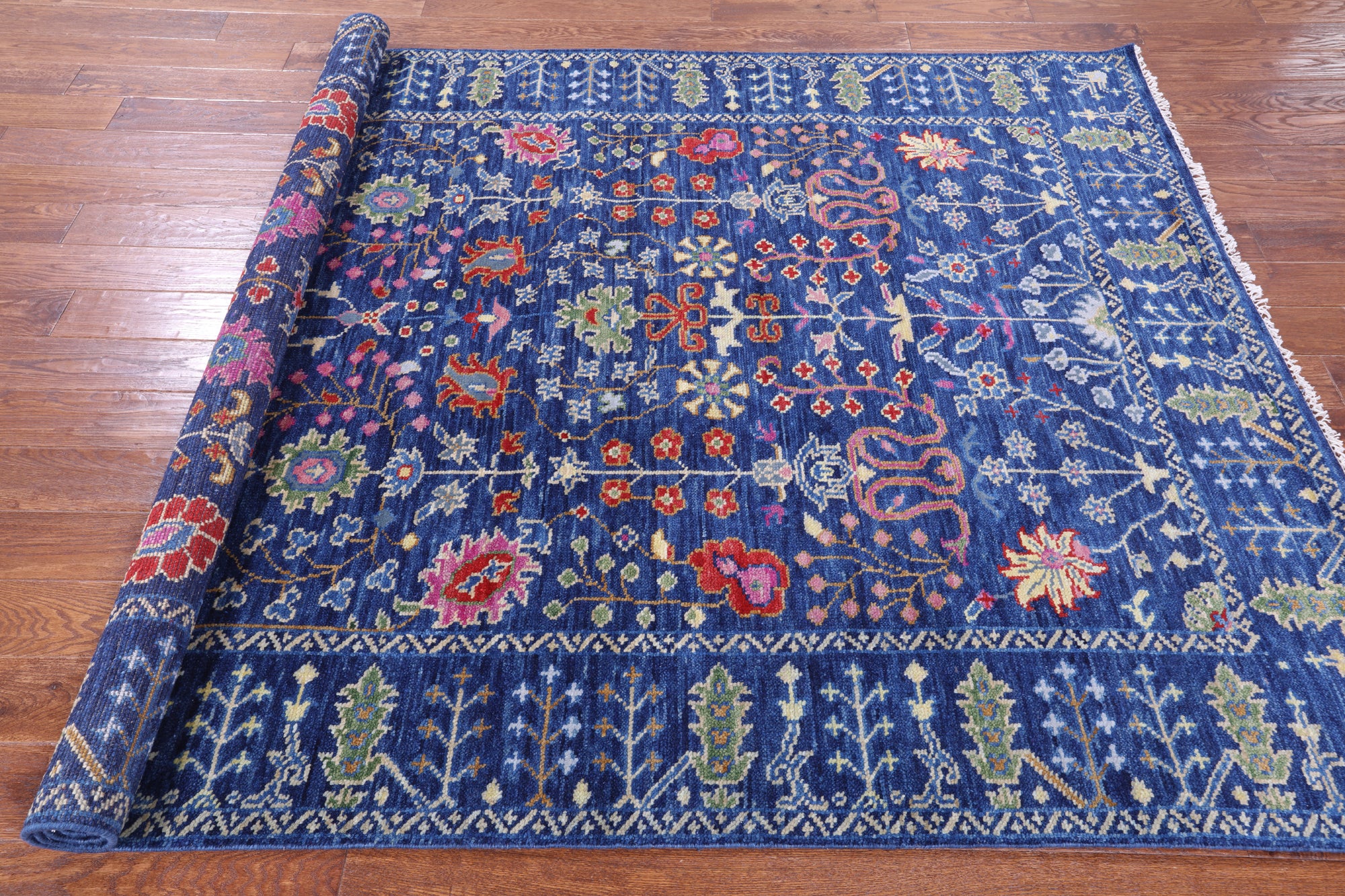 Blue Turkish Oushak Hand Knotted Wool Rug - 6' 2" X 8' 9" - Golden Nile