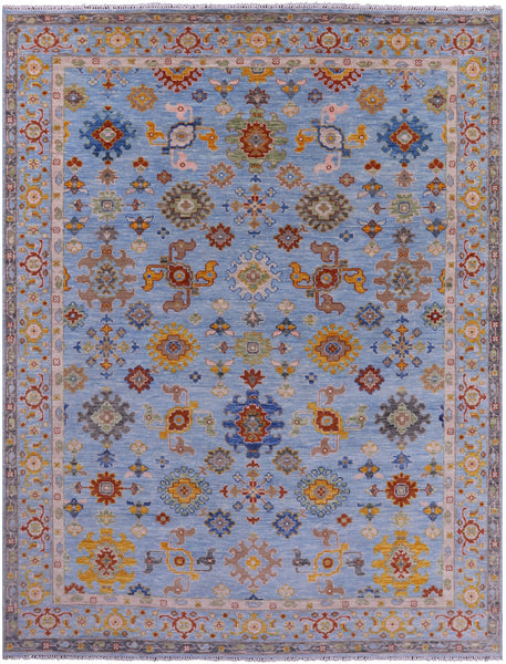 Blue Turkish Oushak Handmade Wool Rug - 9' 1" X 11' 10" - Golden Nile