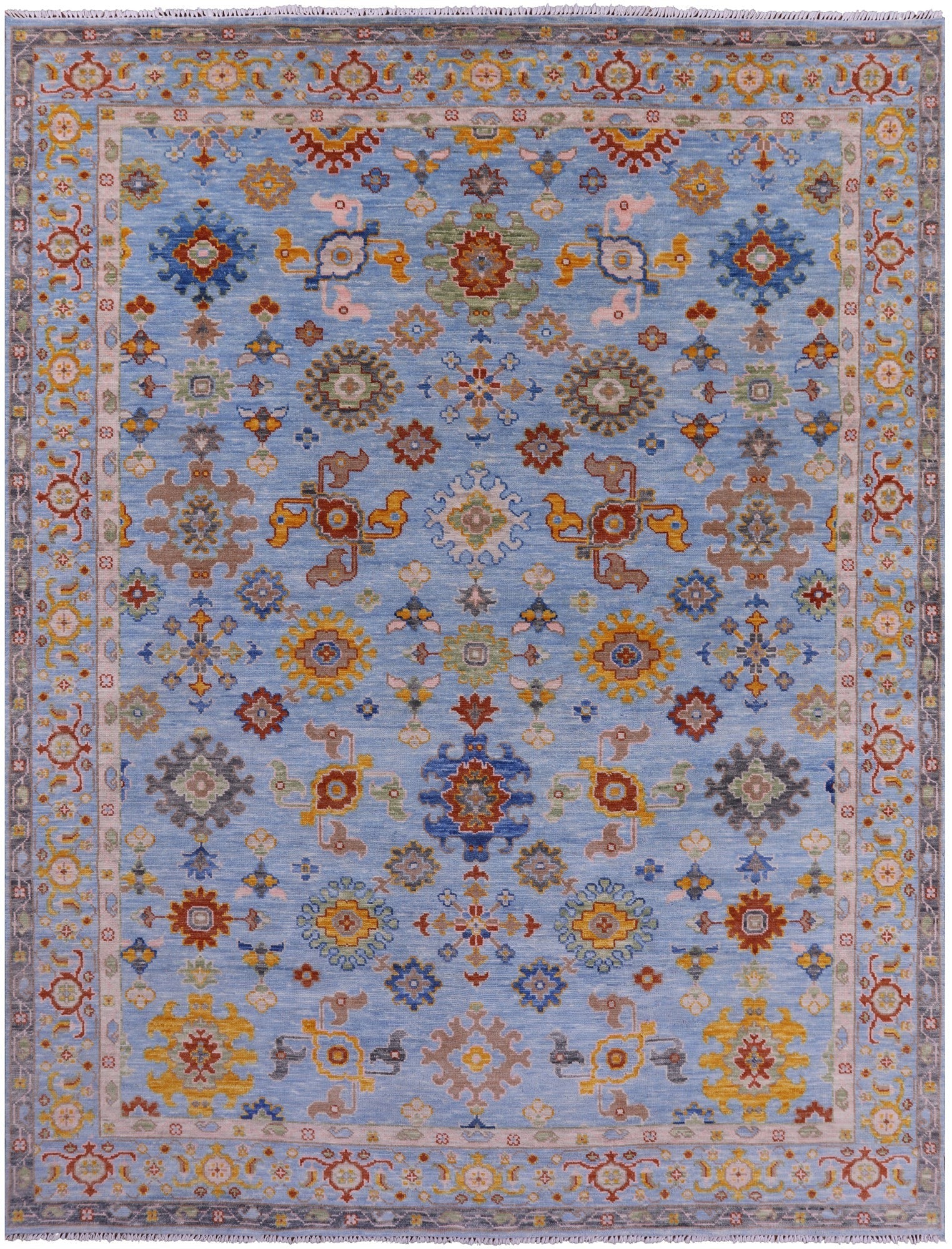 Blue Turkish Oushak Handmade Wool Rug - 9' 1" X 11' 10" - Golden Nile