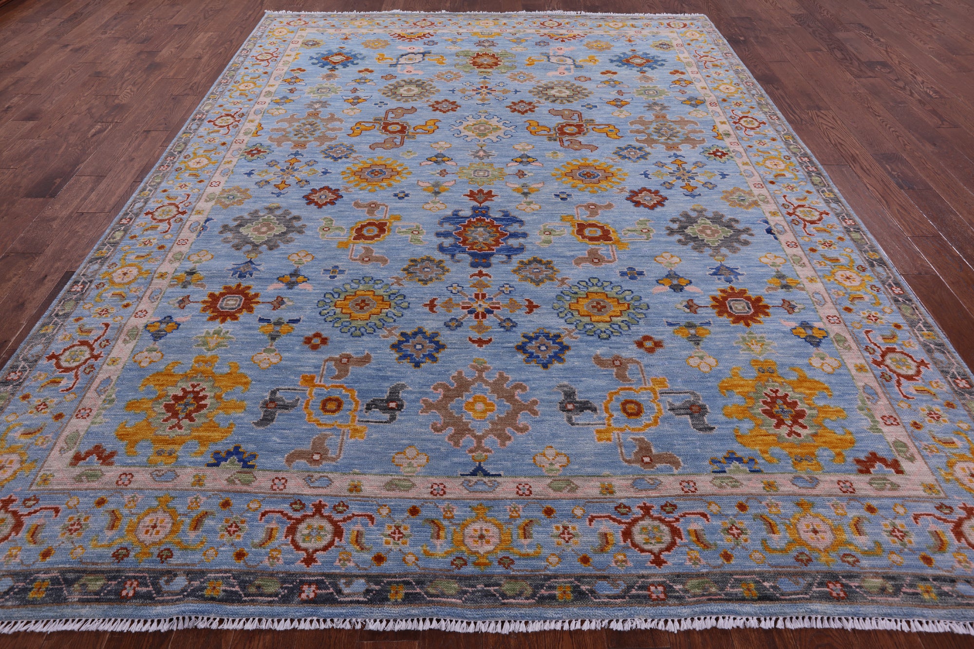 Blue Turkish Oushak Handmade Wool Rug - 9' 1" X 11' 10" - Golden Nile