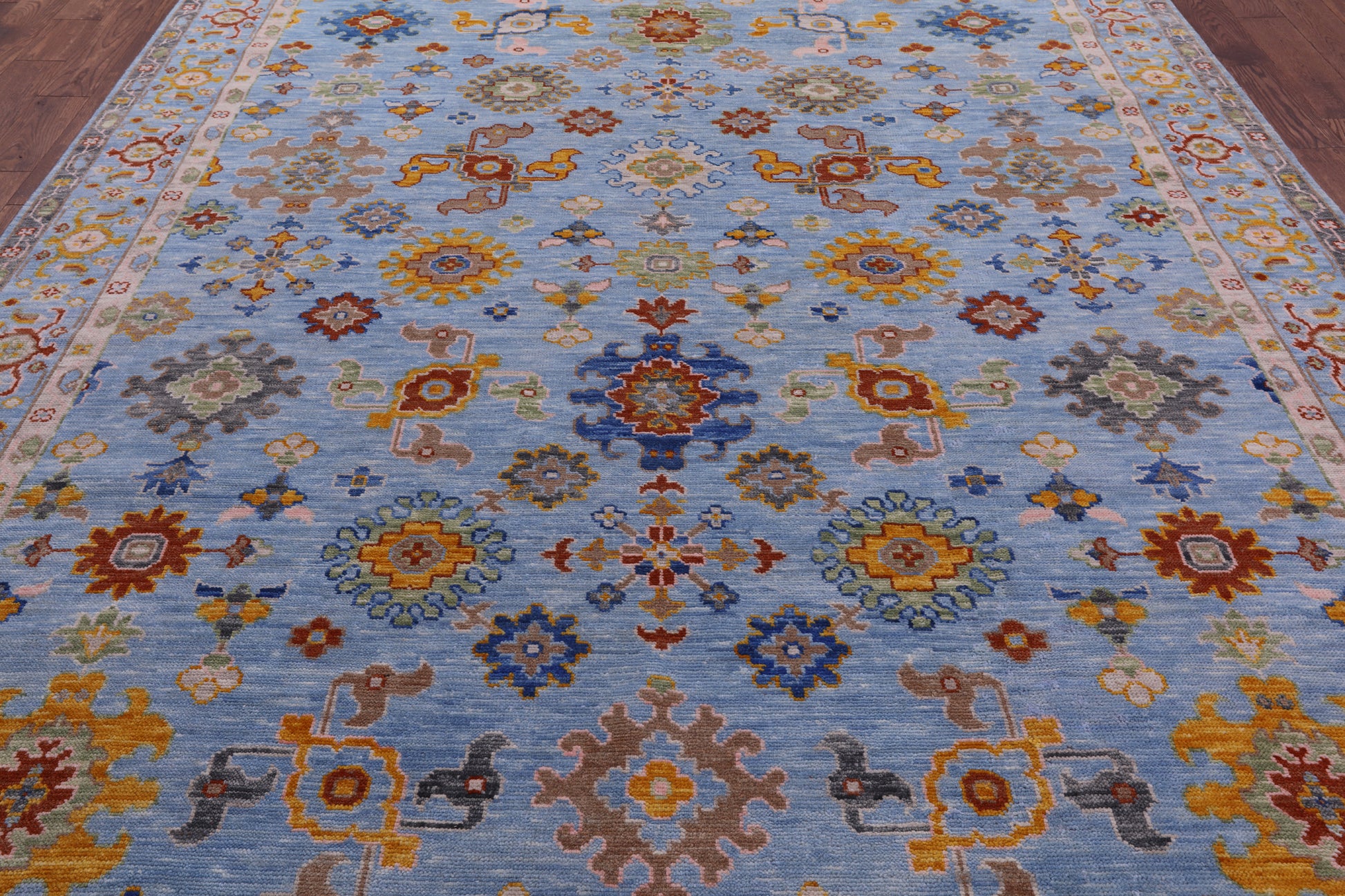 Blue Turkish Oushak Handmade Wool Rug - 9' 1" X 11' 10" - Golden Nile