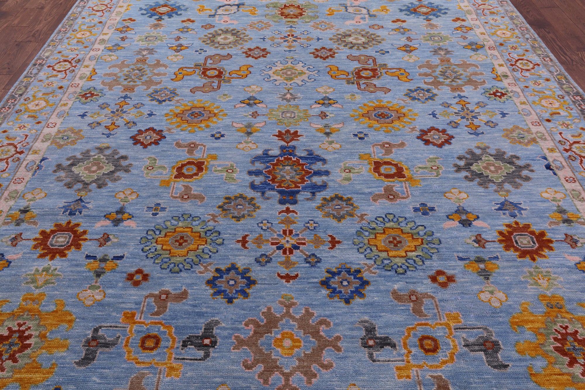 Blue Turkish Oushak Handmade Wool Rug - 9' 1" X 11' 10" - Golden Nile