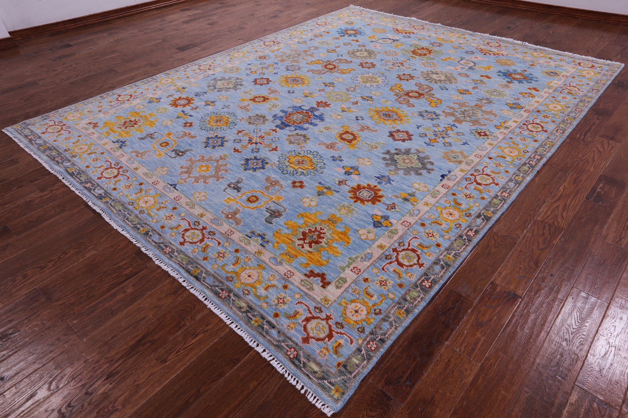 Blue Turkish Oushak Handmade Wool Rug - 9' 1" X 11' 10" - Golden Nile