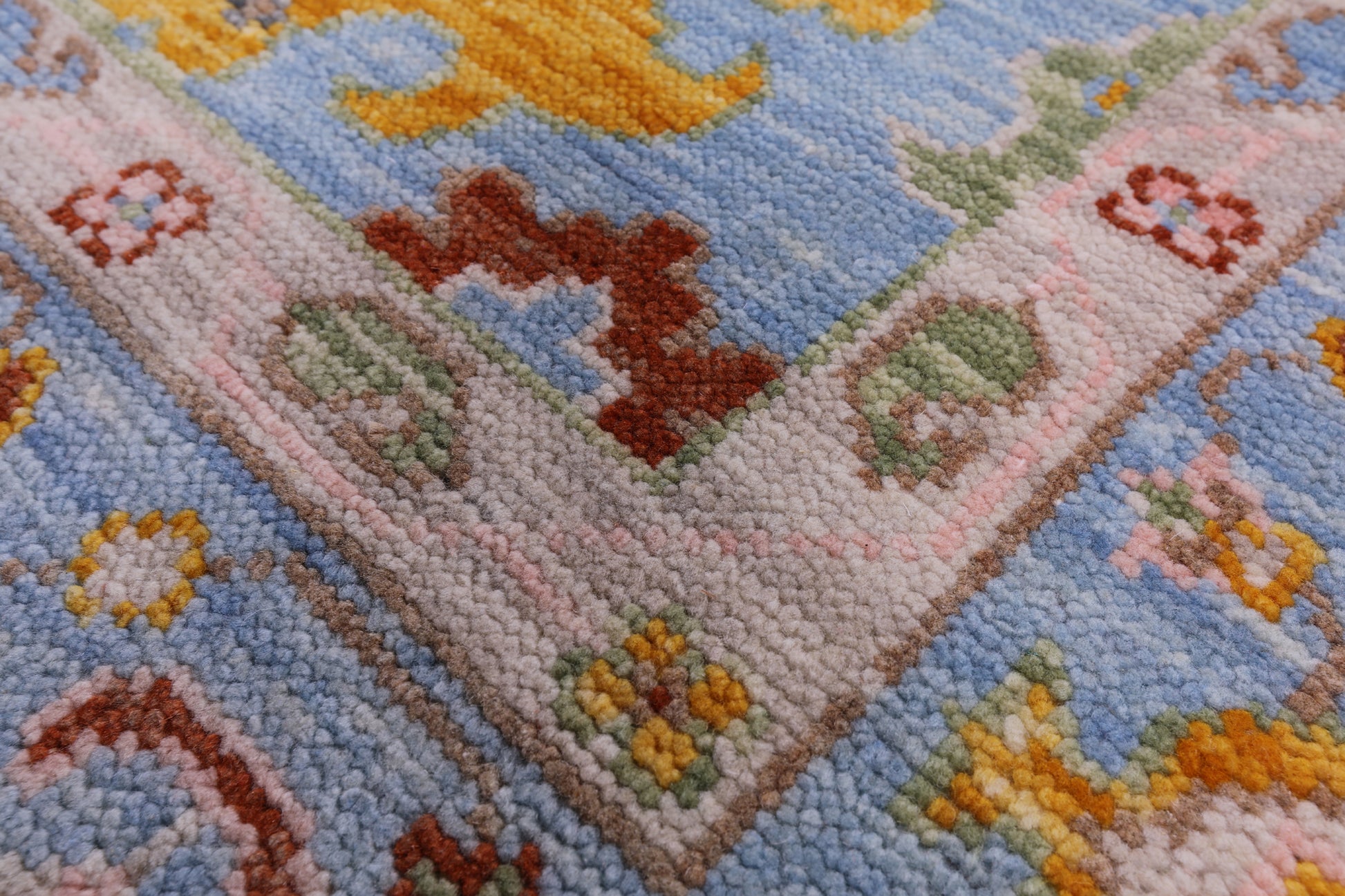 Blue Turkish Oushak Handmade Wool Rug - 9' 1" X 11' 10" - Golden Nile
