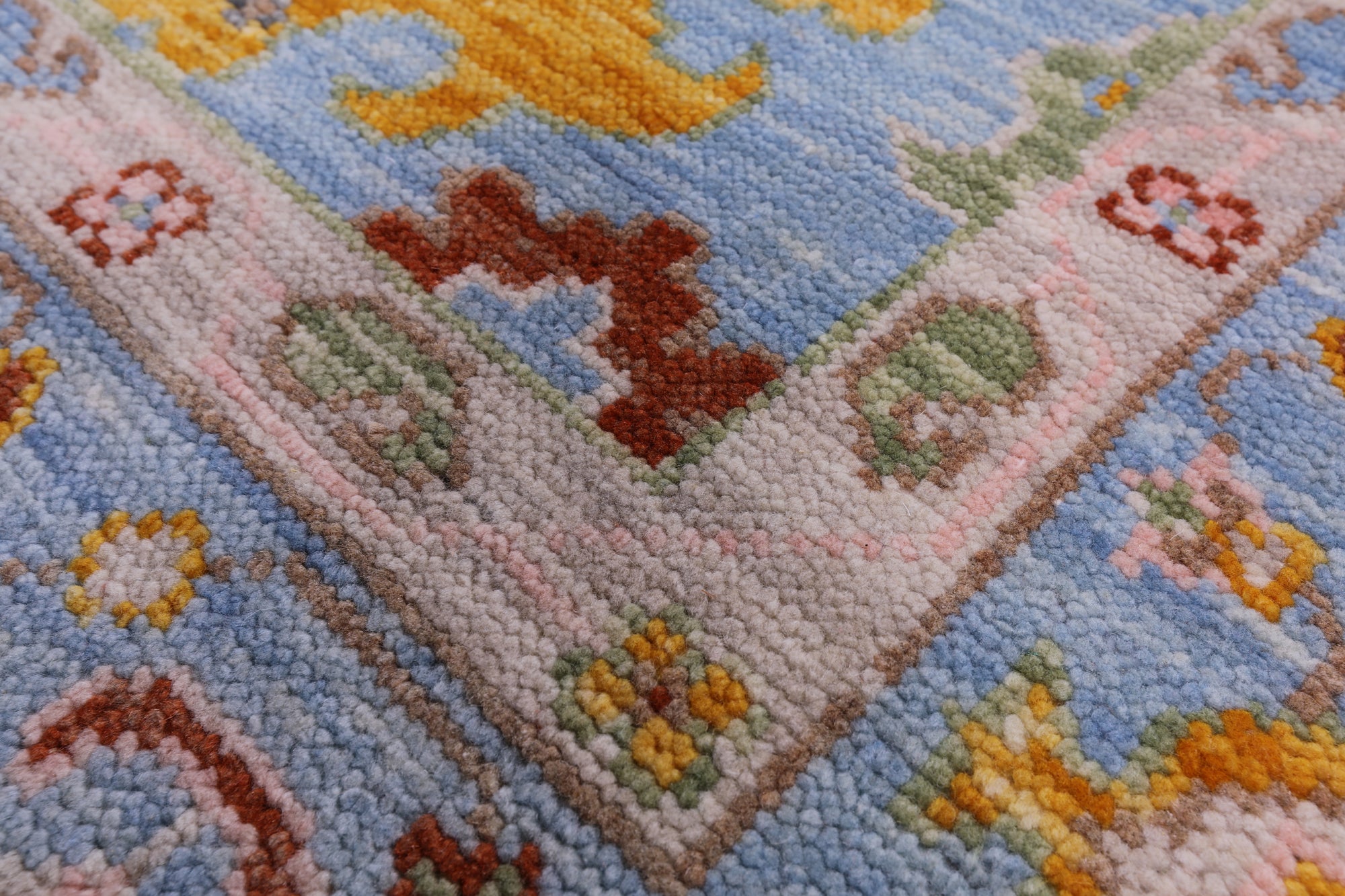 Blue Turkish Oushak Handmade Wool Rug - 9' 1" X 11' 10" - Golden Nile