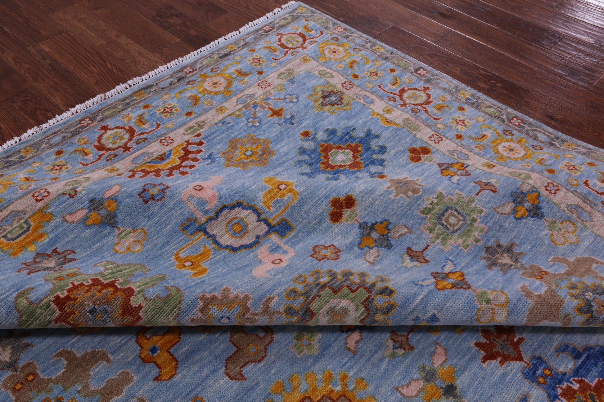 Blue Turkish Oushak Handmade Wool Rug - 9' 1" X 11' 10" - Golden Nile