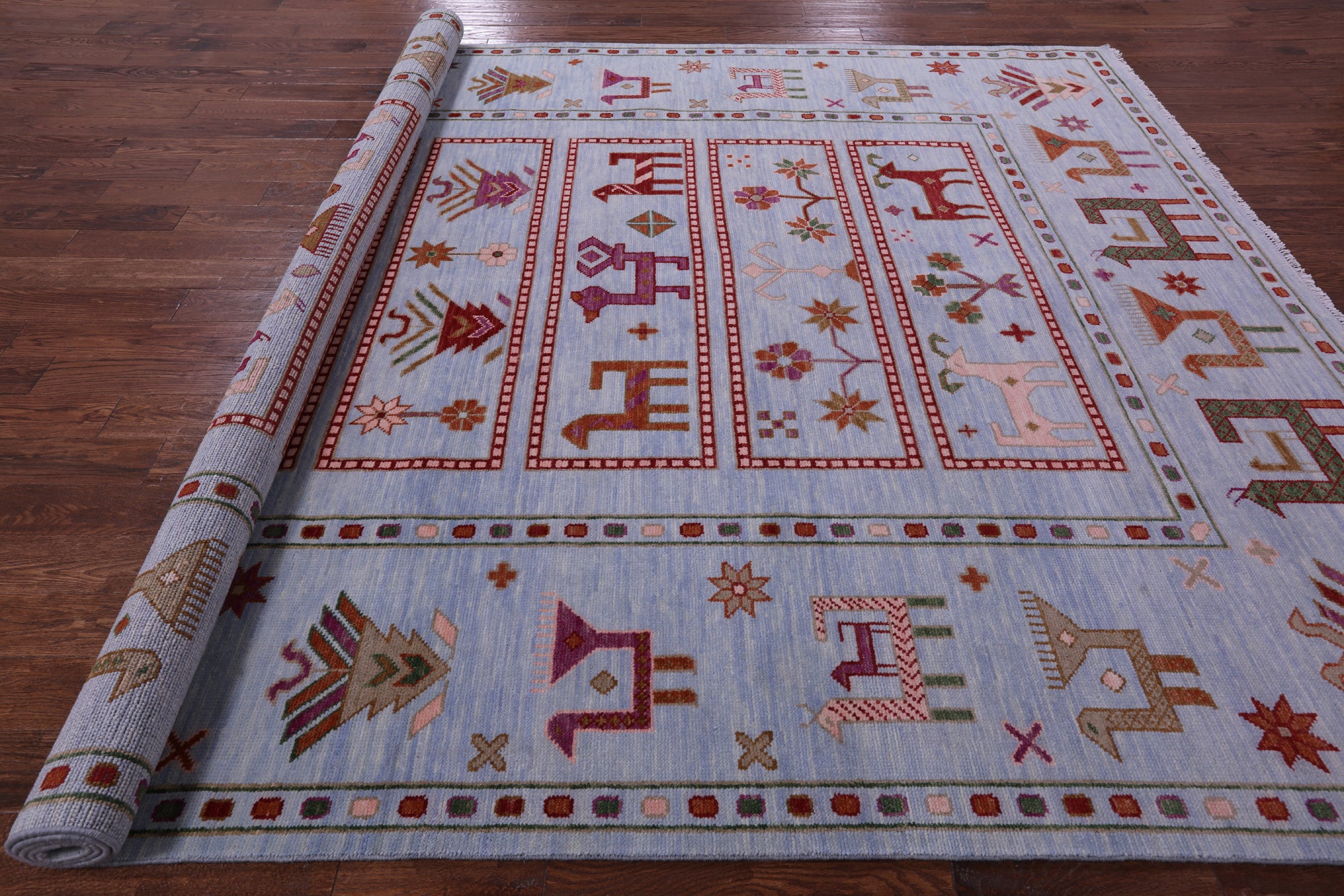 Blue Tribal Persian Gabbeh Handmade Wool Rug - 9' 2" X 12' 3" - Golden Nile