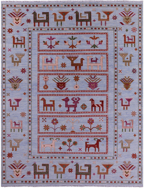 Blue Tribal Persian Gabbeh Handmade Wool Rug - 9' 2" X 12' 3" - Golden Nile