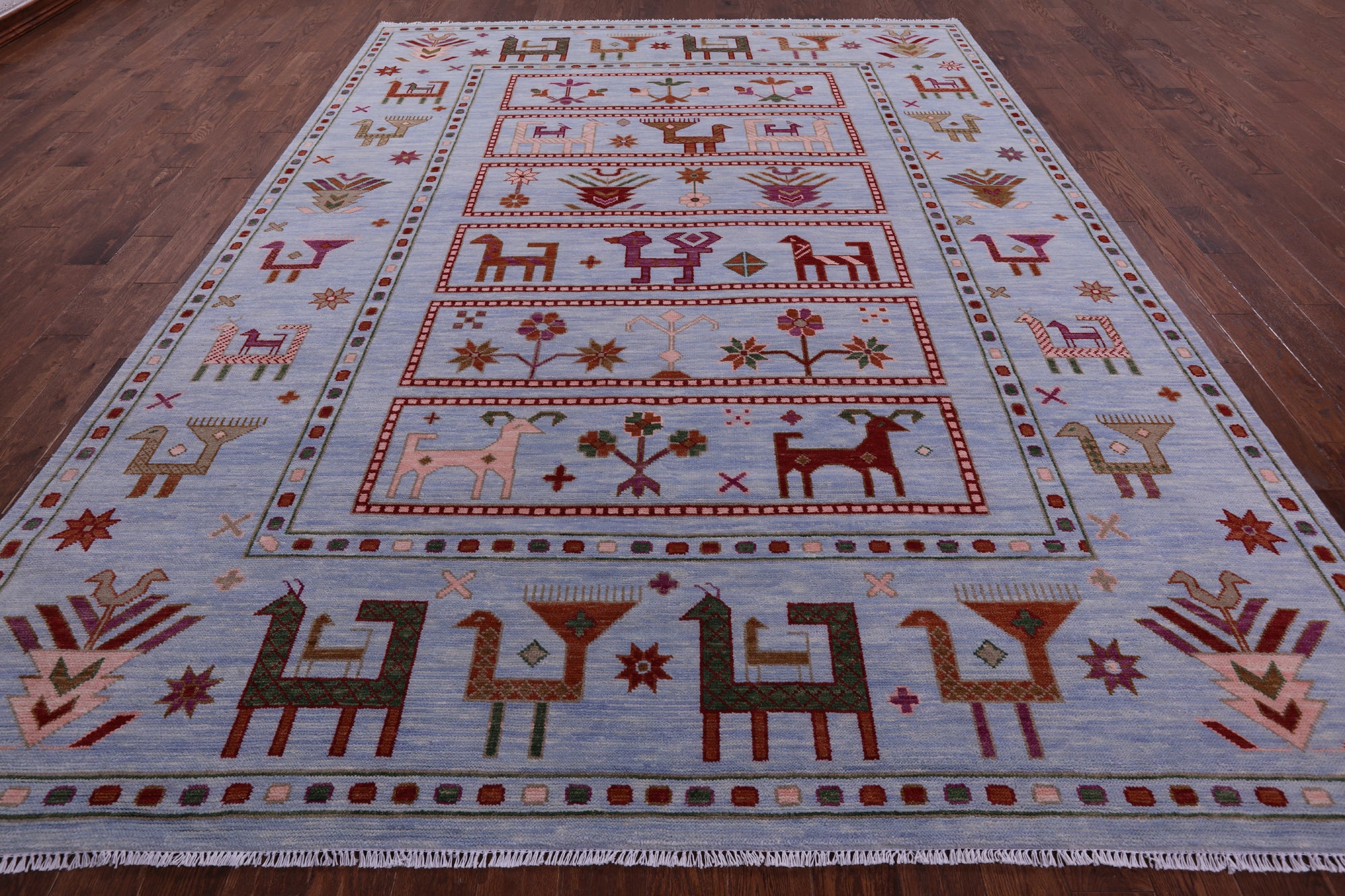 Blue Tribal Persian Gabbeh Handmade Wool Rug - 9' 2" X 12' 3" - Golden Nile