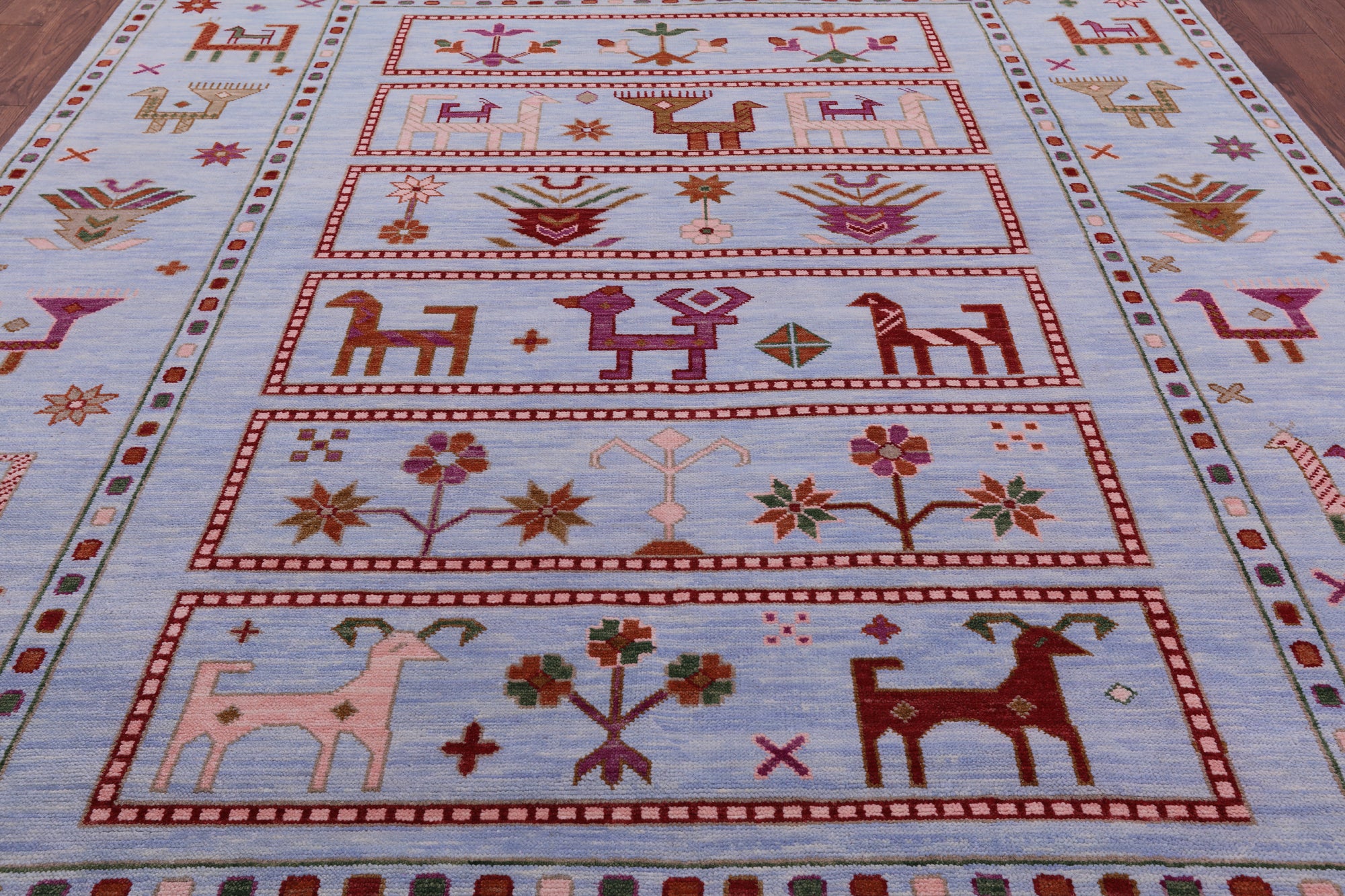 Blue Tribal Persian Gabbeh Handmade Wool Rug - 9' 2" X 12' 3" - Golden Nile