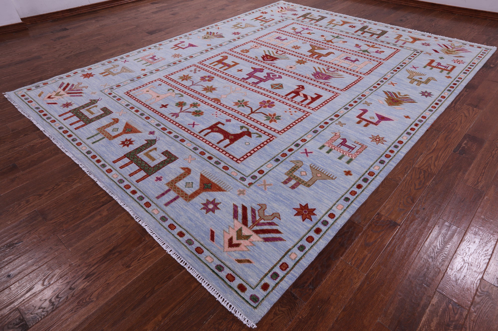 Blue Tribal Persian Gabbeh Handmade Wool Rug - 9' 2" X 12' 3" - Golden Nile