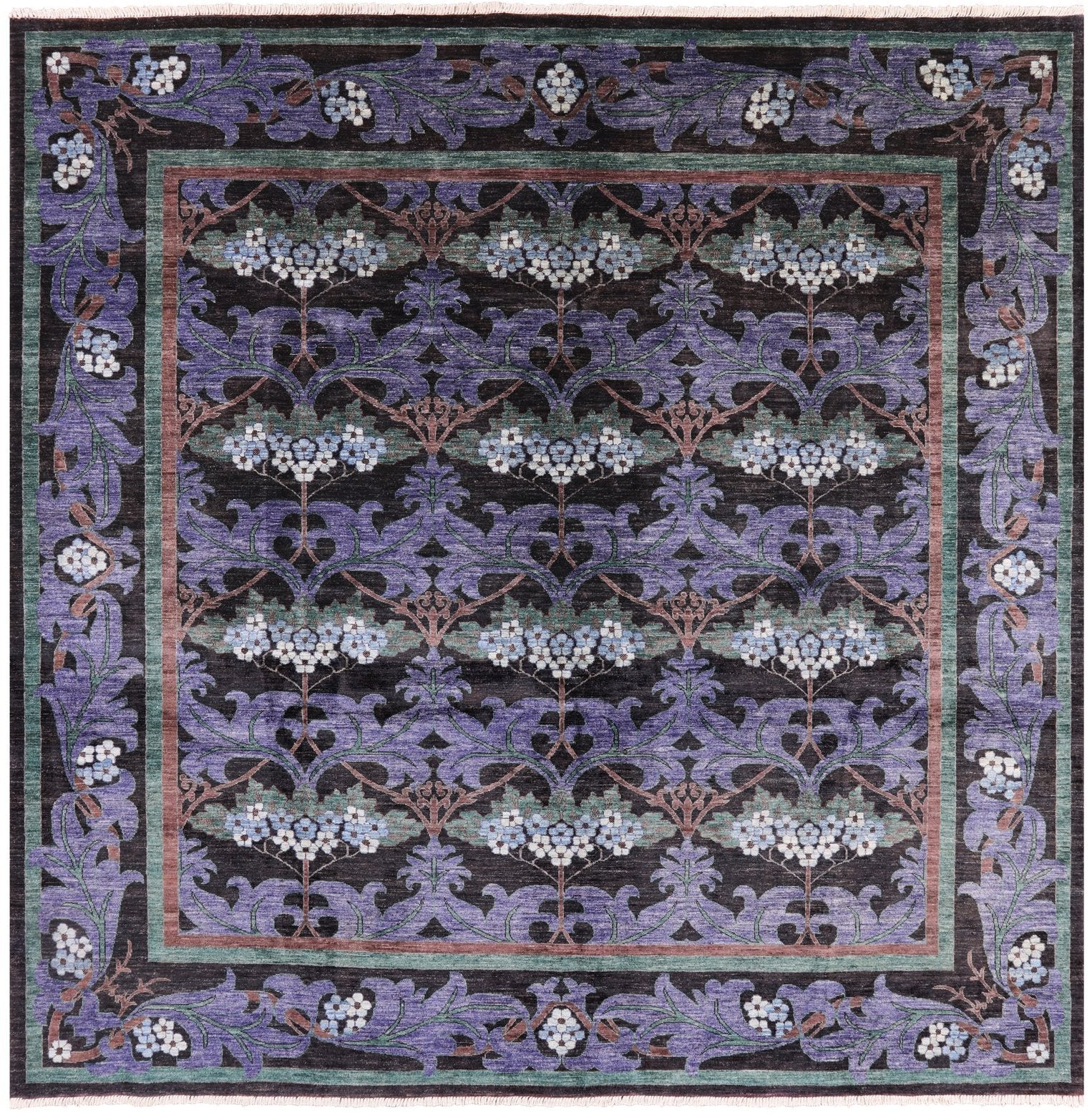 Black Square William Morris Hand Knotted Wool Area Rug - 9' 8" X 9' 10" - Golden Nile