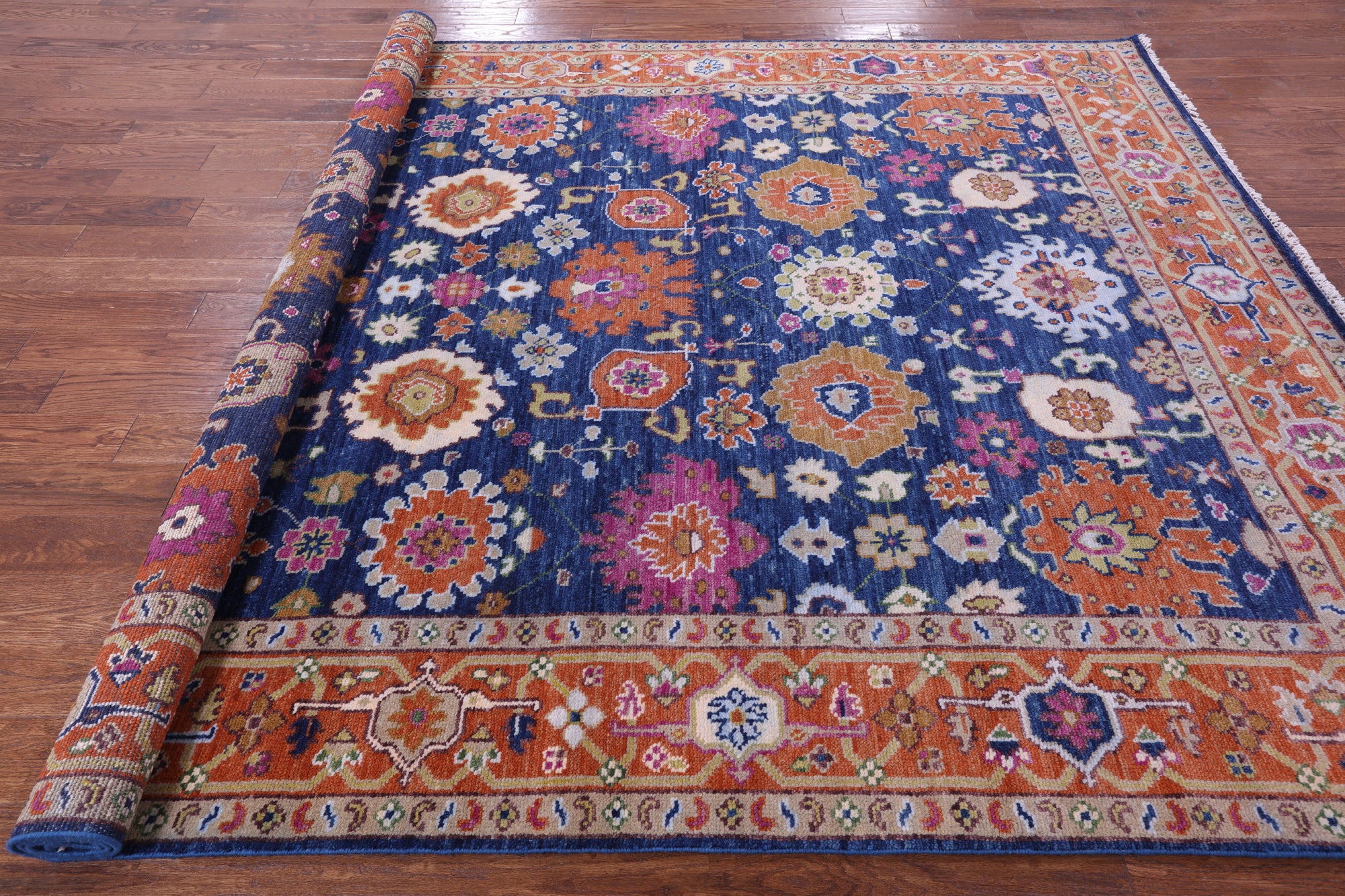 Blue Turkish Oushak Hand Knotted Wool Rug - 8' 1" X 10' 2" - Golden Nile