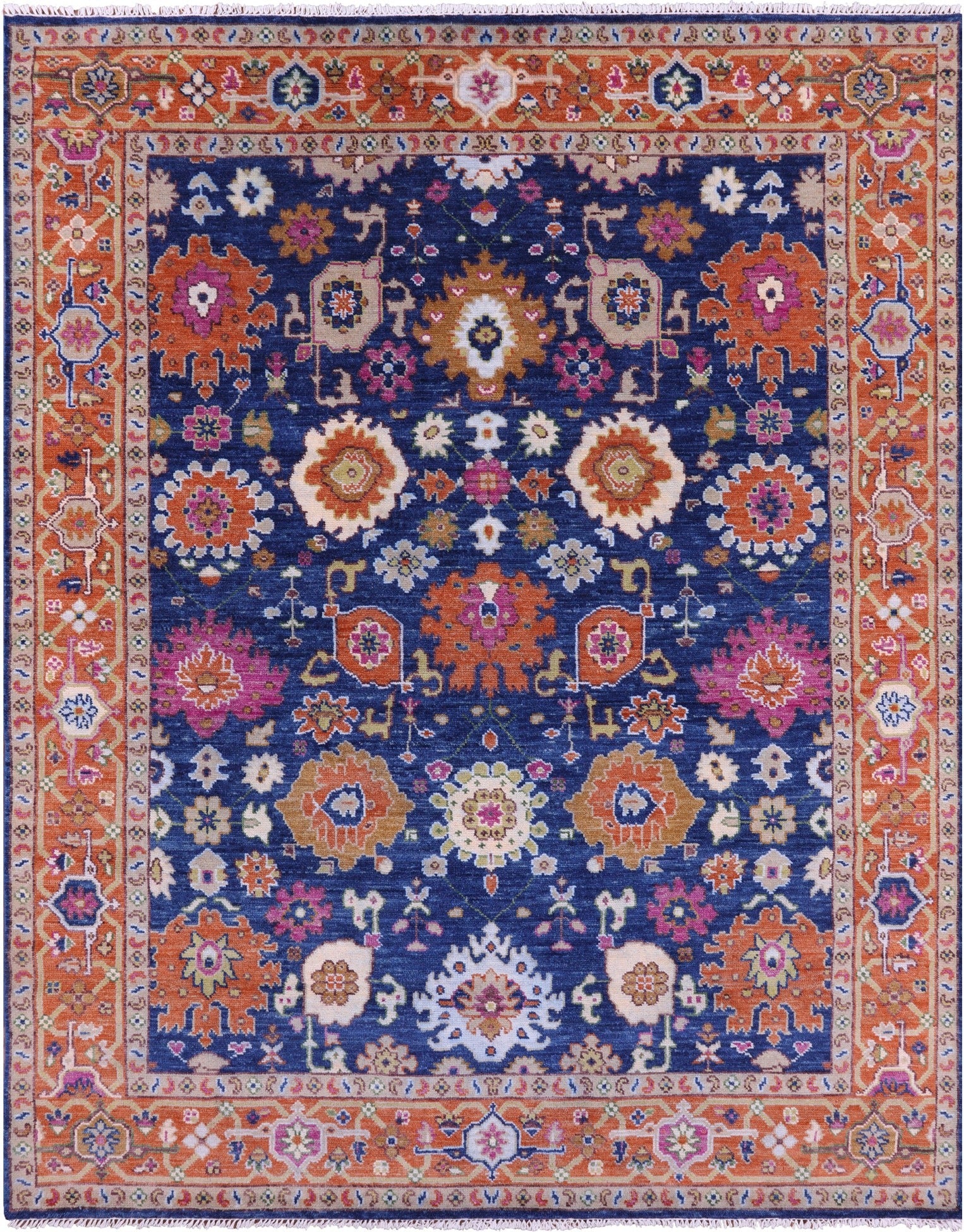 Blue Turkish Oushak Hand Knotted Wool Rug - 8' 1" X 10' 2" - Golden Nile