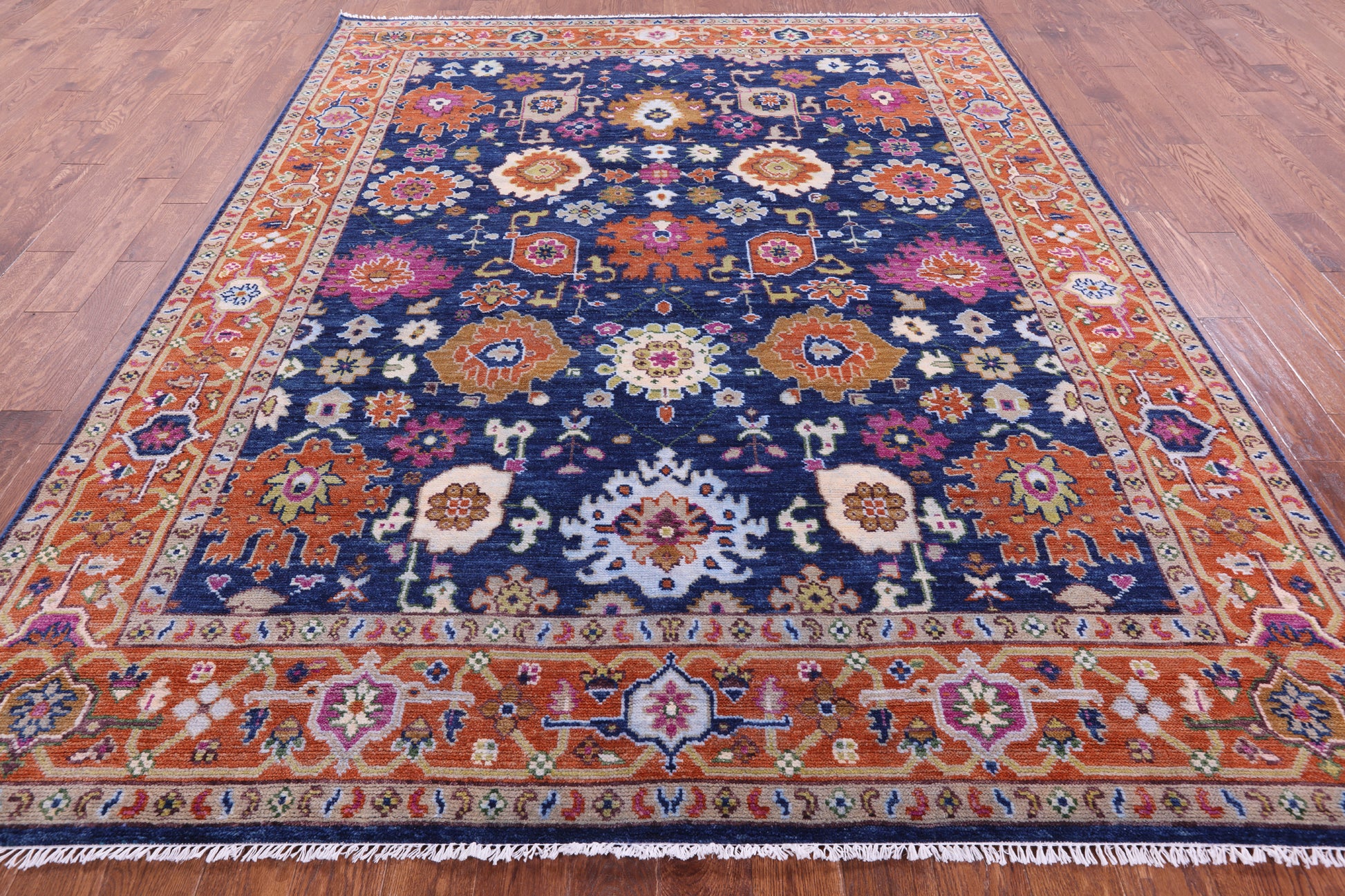 Blue Turkish Oushak Hand Knotted Wool Rug - 8' 1" X 10' 2" - Golden Nile