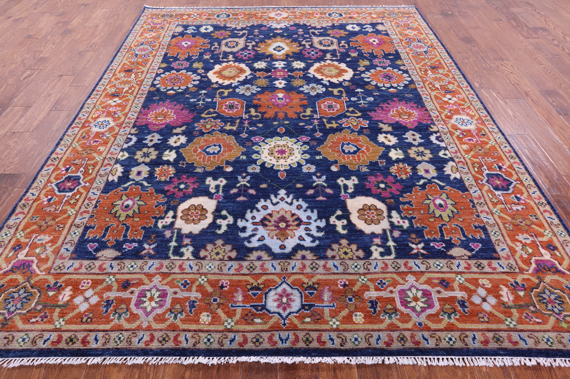Blue Turkish Oushak Hand Knotted Wool Rug - 8' 1" X 10' 2" - Golden Nile