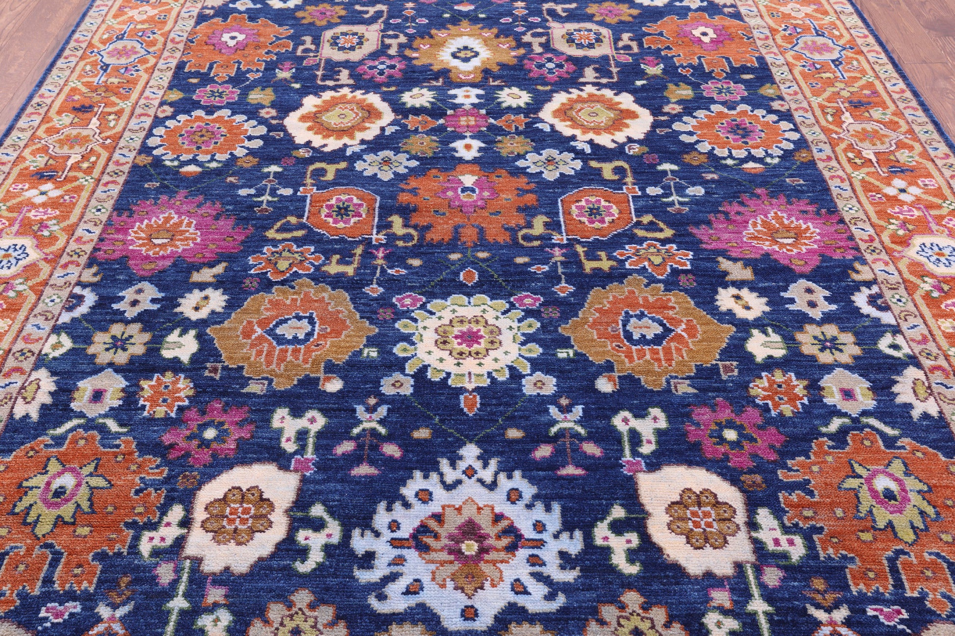 Blue Turkish Oushak Hand Knotted Wool Rug - 8' 1" X 10' 2" - Golden Nile