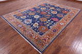 Blue Turkish Oushak Hand Knotted Wool Rug - 8' 1" X 10' 2" - Golden Nile
