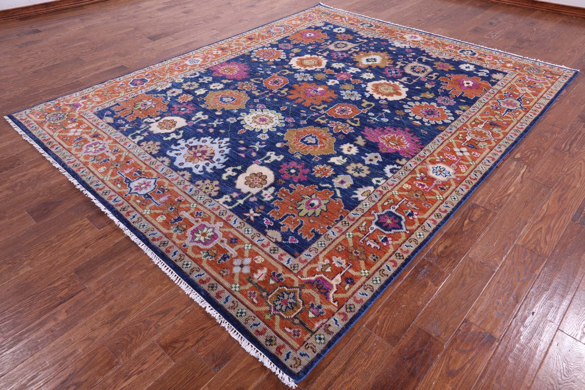 Blue Turkish Oushak Hand Knotted Wool Rug - 8' 1" X 10' 2" - Golden Nile