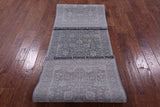 Grey Persian Hand Knotted Wool & Silk Runner Rug - 2' 7" X 9' 11" - Golden Nile