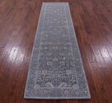Grey Persian Hand Knotted Wool & Silk Runner Rug - 2' 7" X 9' 11" - Golden Nile