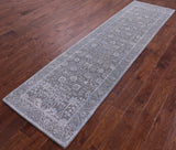 Grey Persian Hand Knotted Wool & Silk Runner Rug - 2' 7" X 9' 11" - Golden Nile