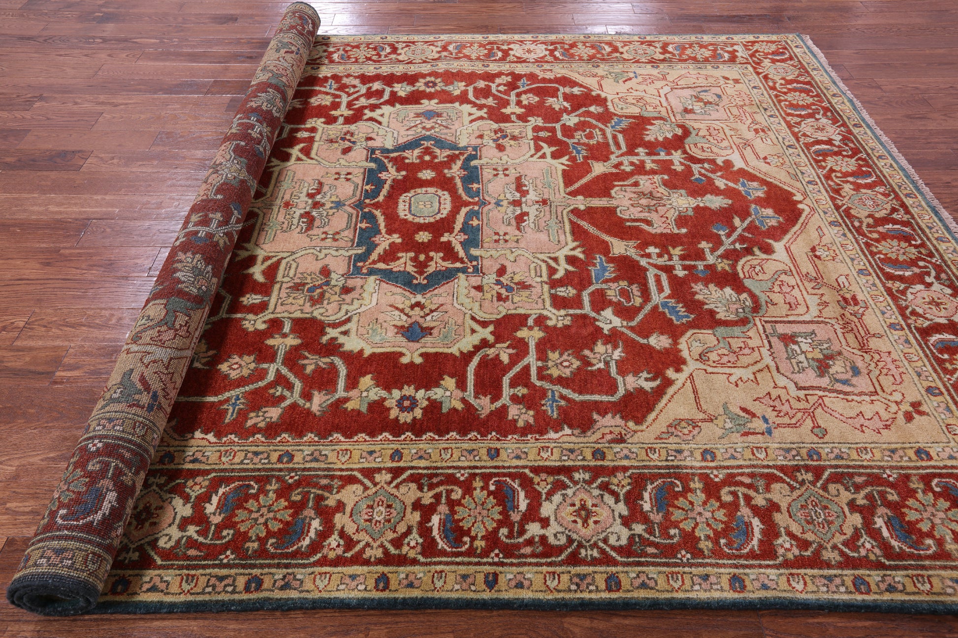 Rust Persian Fine Serapi Hand Knotted Wool Rug - 8' 1" X 10' 2" - Golden Nile