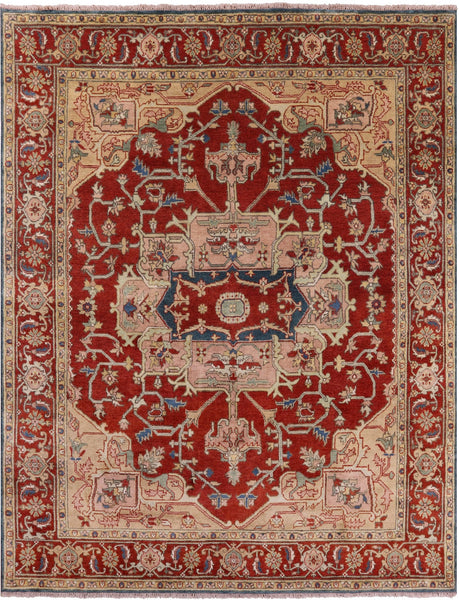 Rust Persian Fine Serapi Hand Knotted Wool Rug - 8' 1" X 10' 2" - Golden Nile