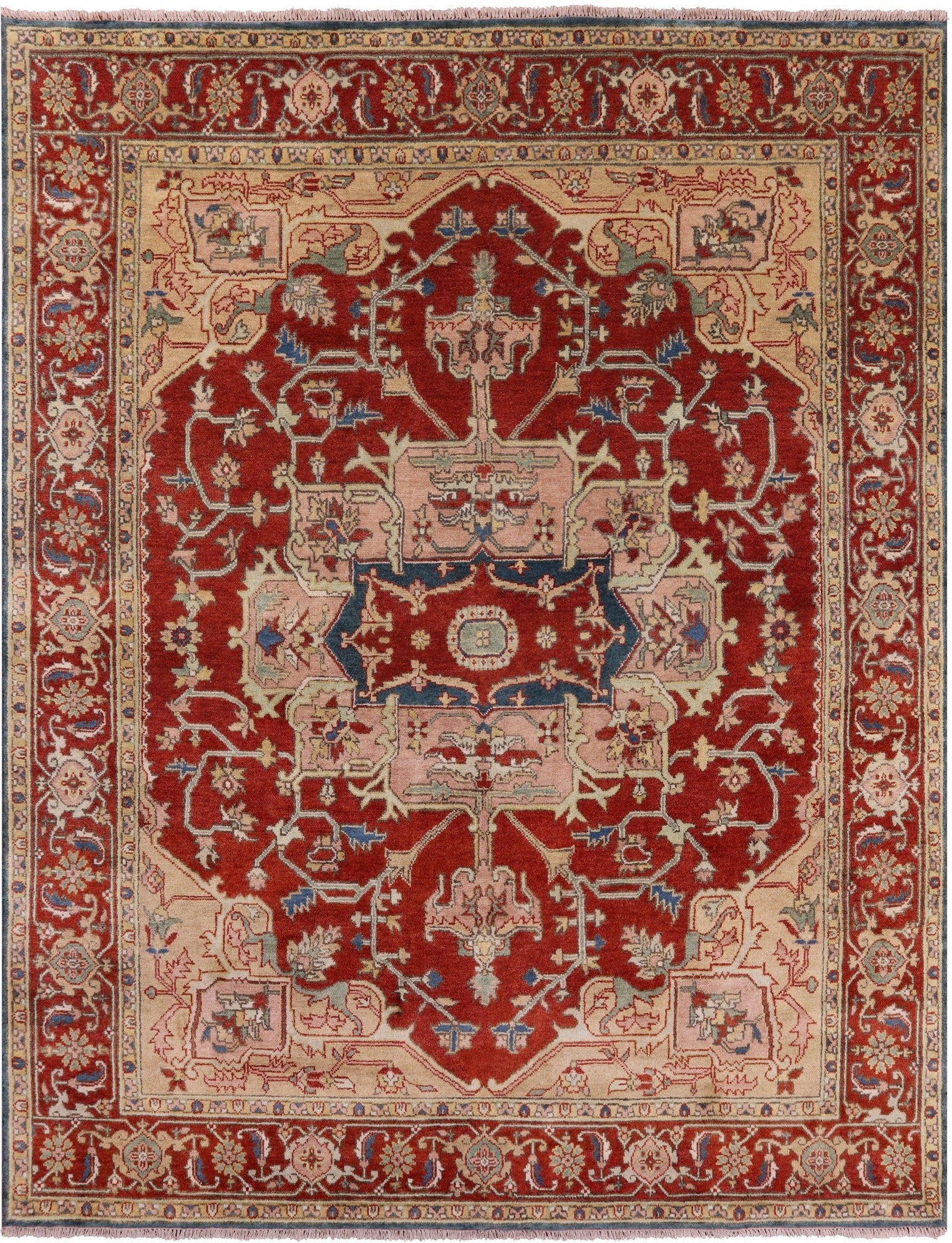Rust Persian Fine Serapi Hand Knotted Wool Rug - 8' 1" X 10' 2" - Golden Nile