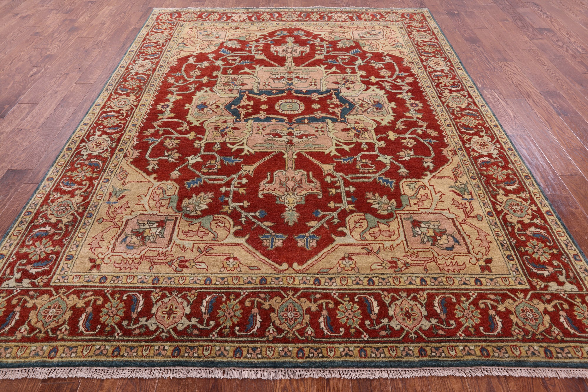 Rust Persian Fine Serapi Hand Knotted Wool Rug - 8' 1" X 10' 2" - Golden Nile