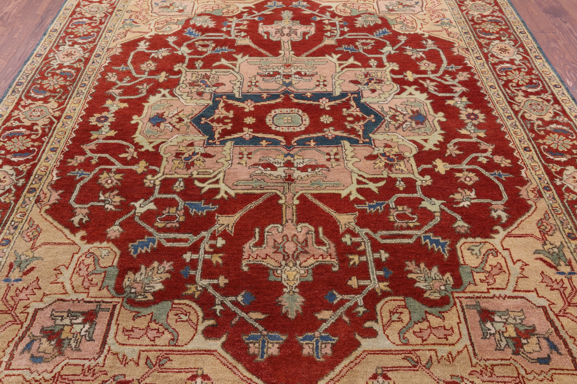 Rust Persian Fine Serapi Hand Knotted Wool Rug - 8' 1" X 10' 2" - Golden Nile