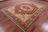 Rust Persian Fine Serapi Hand Knotted Wool Rug - 8' 1" X 10' 2" - Golden Nile