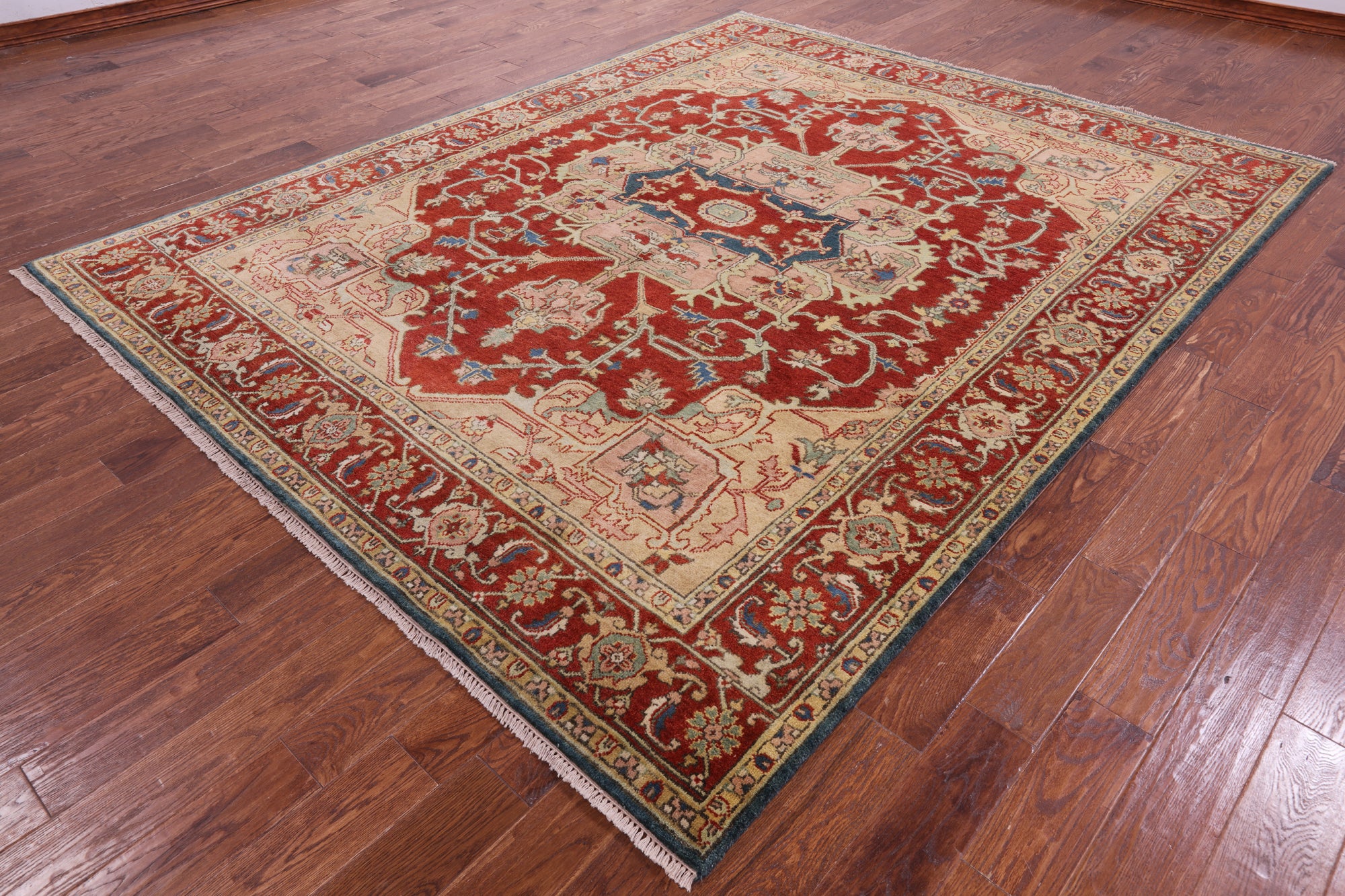 Rust Persian Fine Serapi Hand Knotted Wool Rug - 8' 1" X 10' 2" - Golden Nile