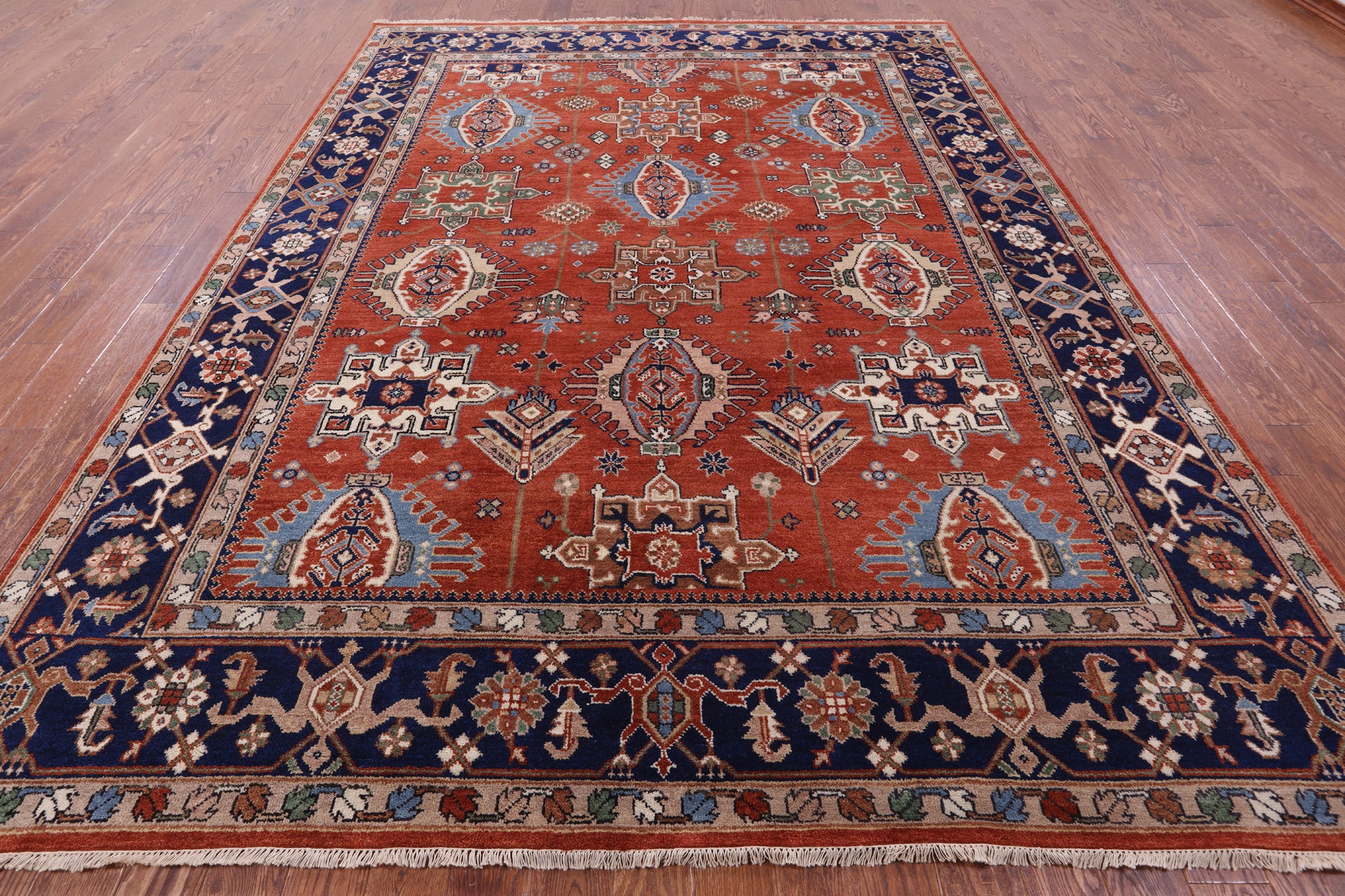 Rust Persian Fine Serapi Handmade Wool Rug - 9' 0" X 11' 11" - Golden Nile