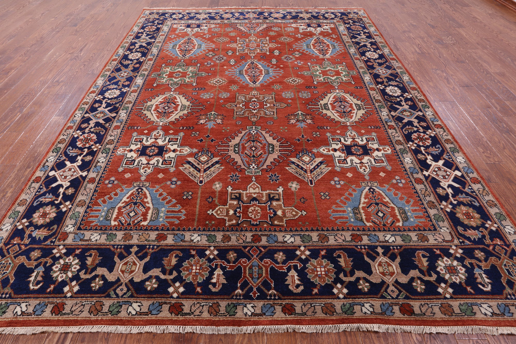 Rust Persian Fine Serapi Handmade Wool Rug - 9' 0" X 11' 11" - Golden Nile