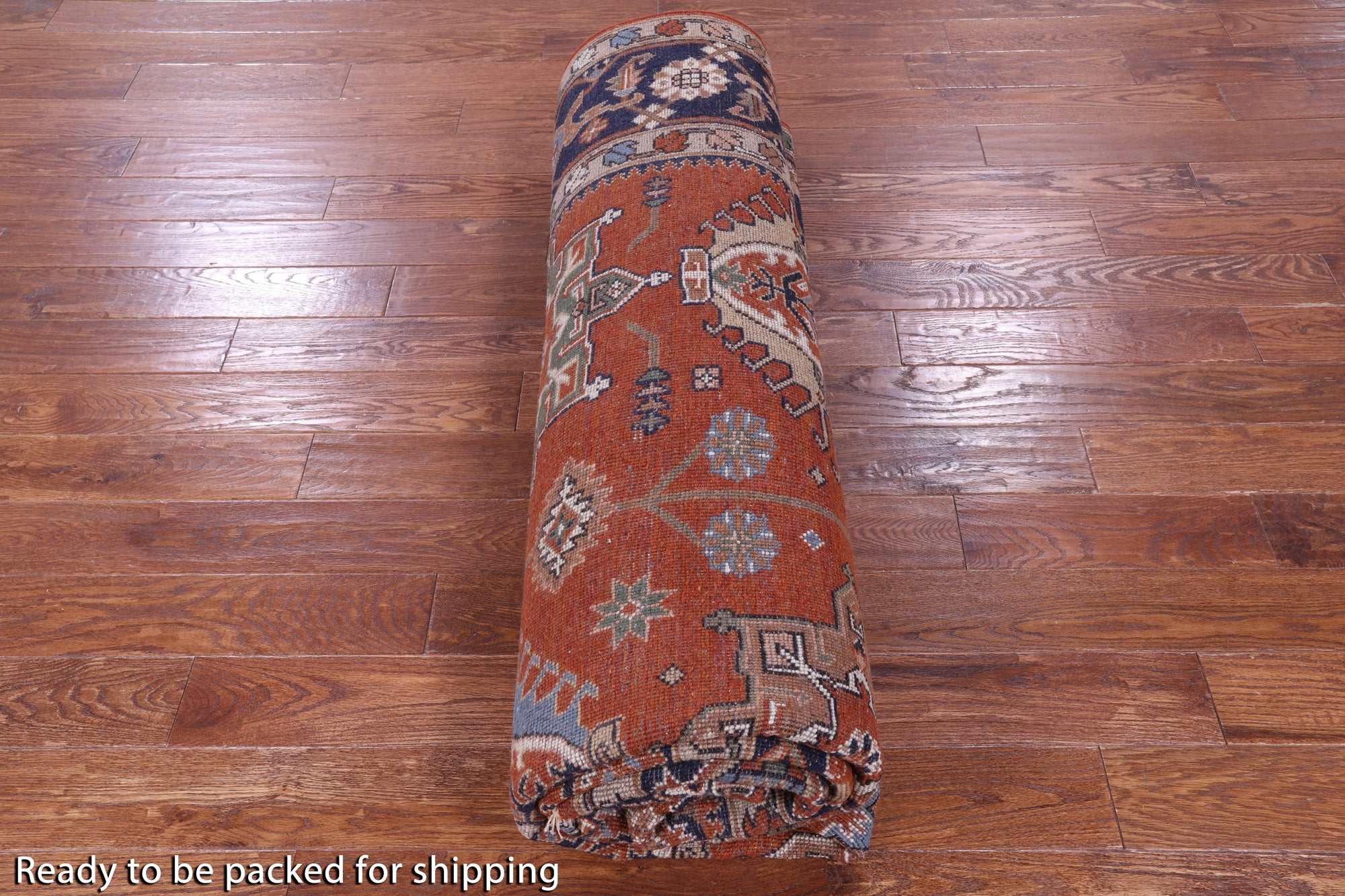 Rust Persian Fine Serapi Handmade Wool Rug - 9' 0" X 11' 11" - Golden Nile