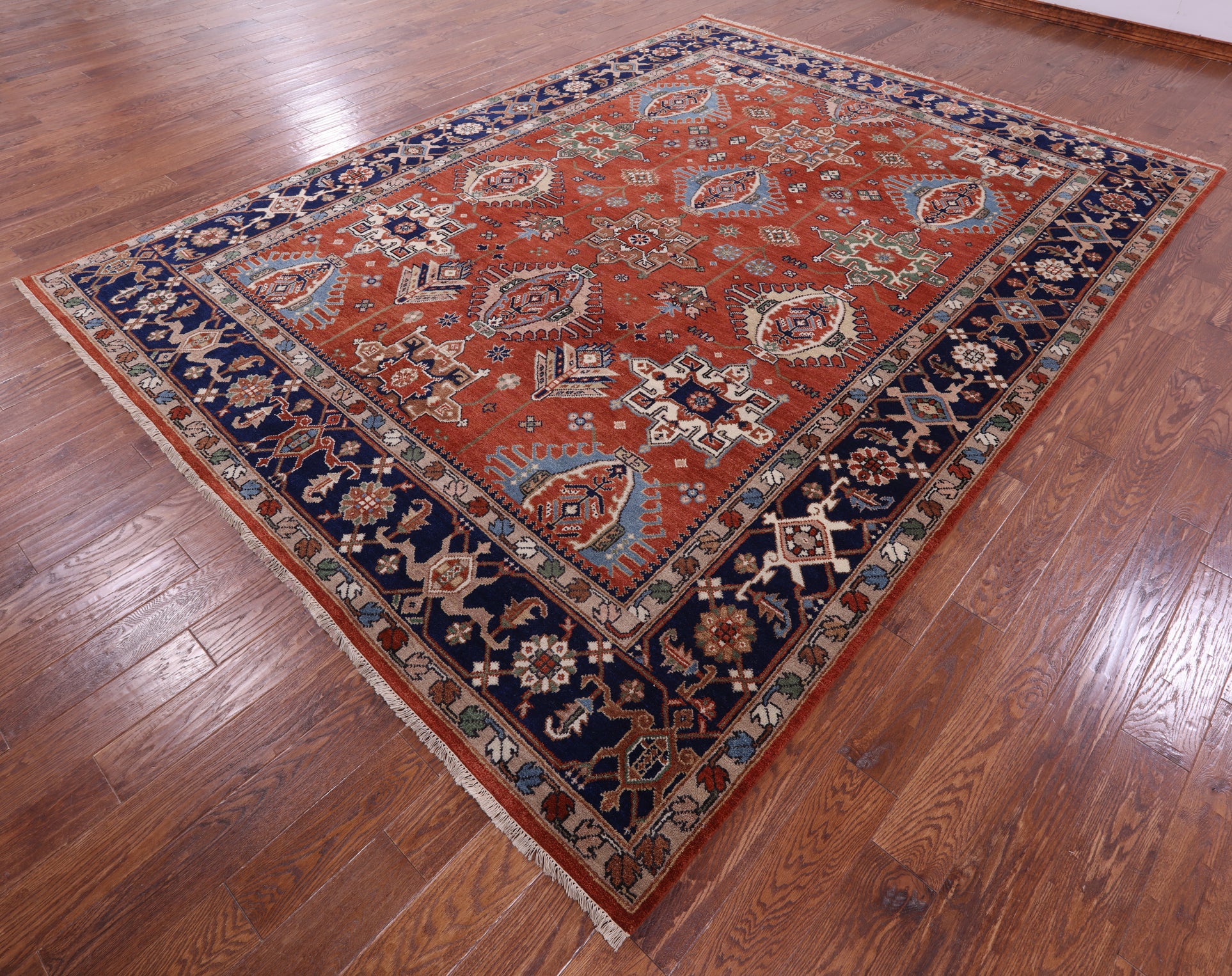 Rust Persian Fine Serapi Handmade Wool Rug - 9' 0" X 11' 11" - Golden Nile