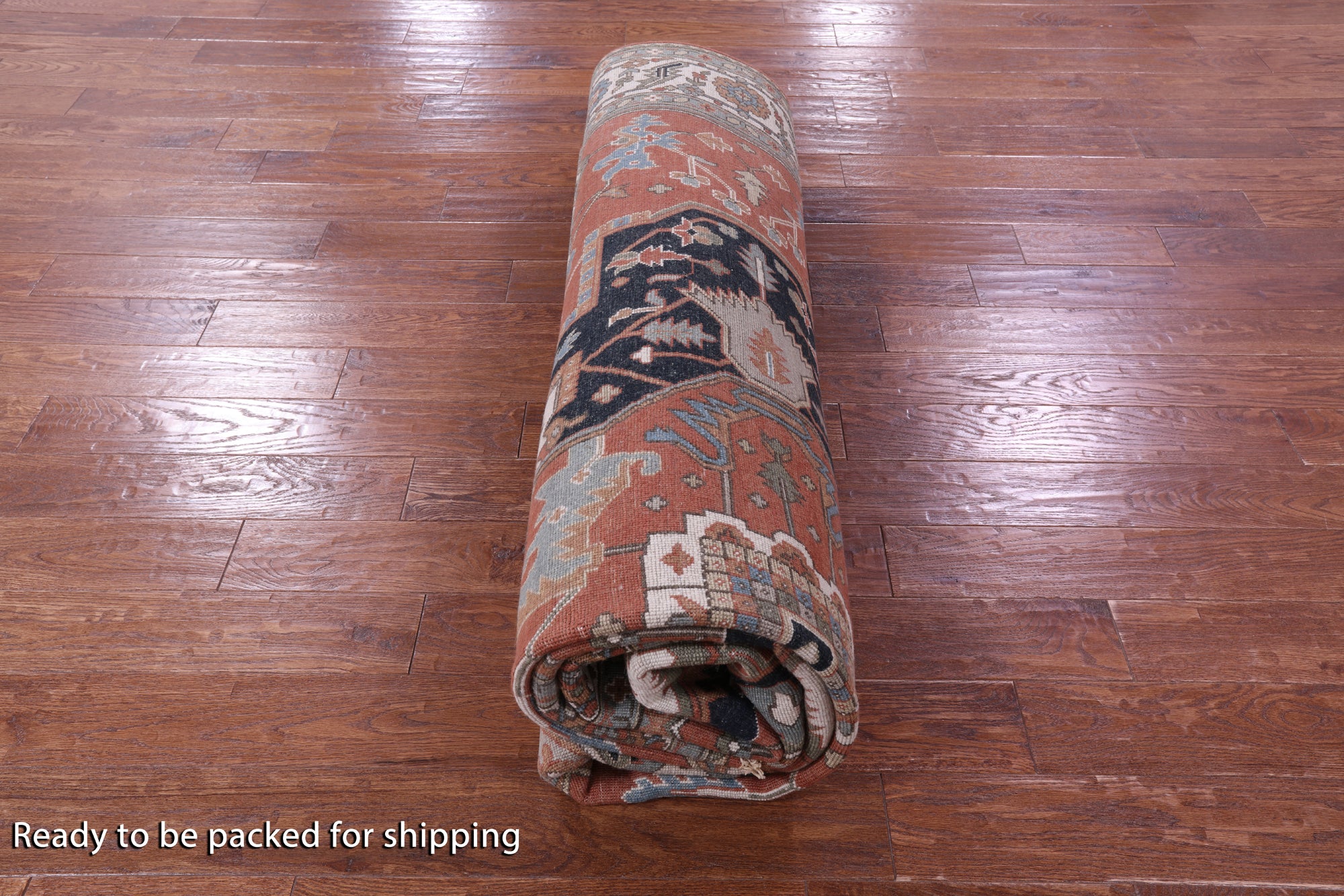 Red Persian Fine Serapi Hand Knotted Wool Rug - 9' 0" X 11' 10" - Golden Nile
