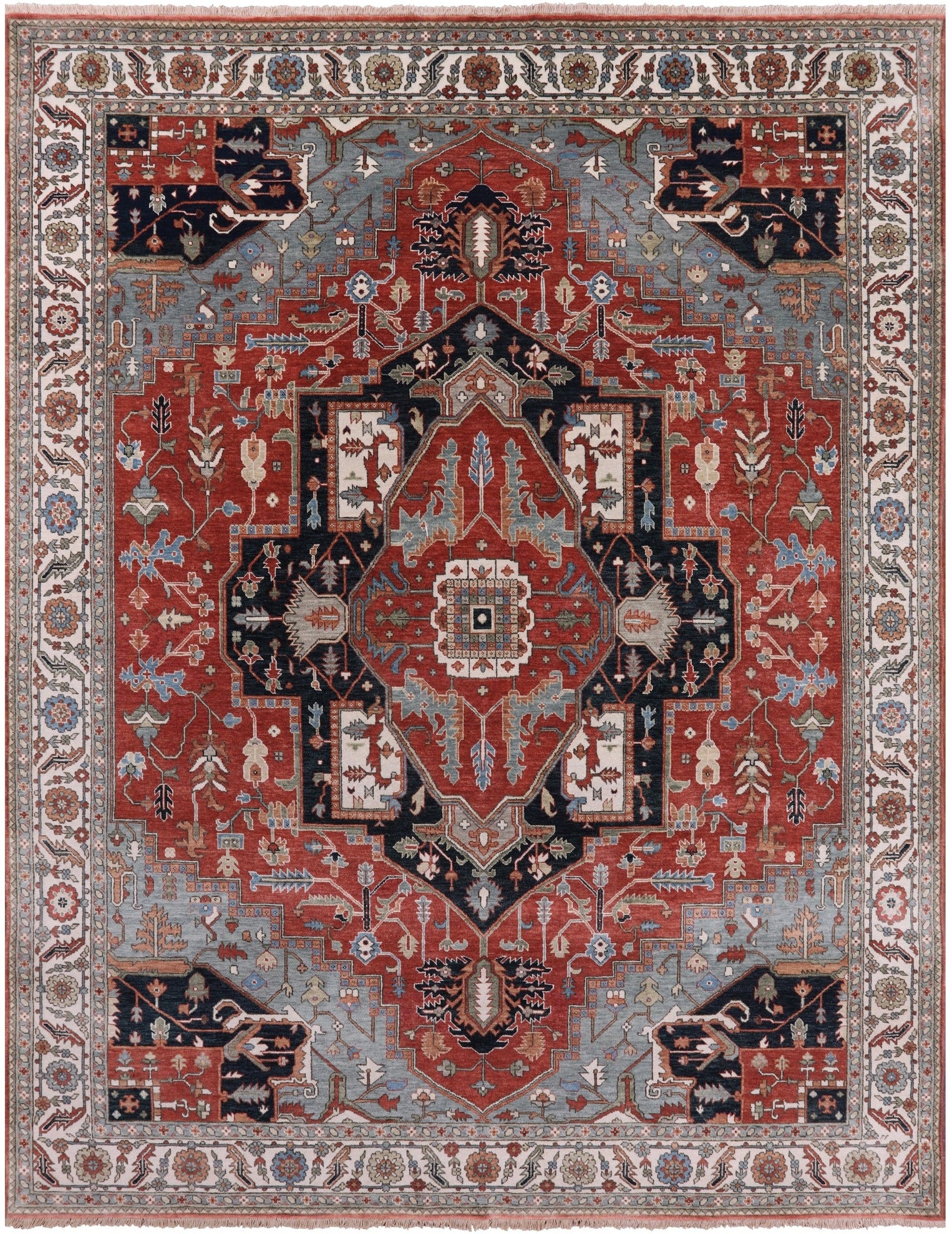 Red Persian Fine Serapi Hand Knotted Wool Rug - 9' 0" X 11' 10" - Golden Nile