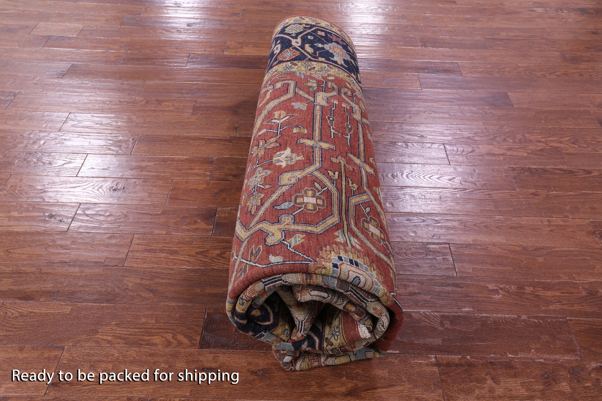 Red Persian Fine Serapi Hand Knotted Wool Rug - 8' 10" X 11' 8" - Golden Nile