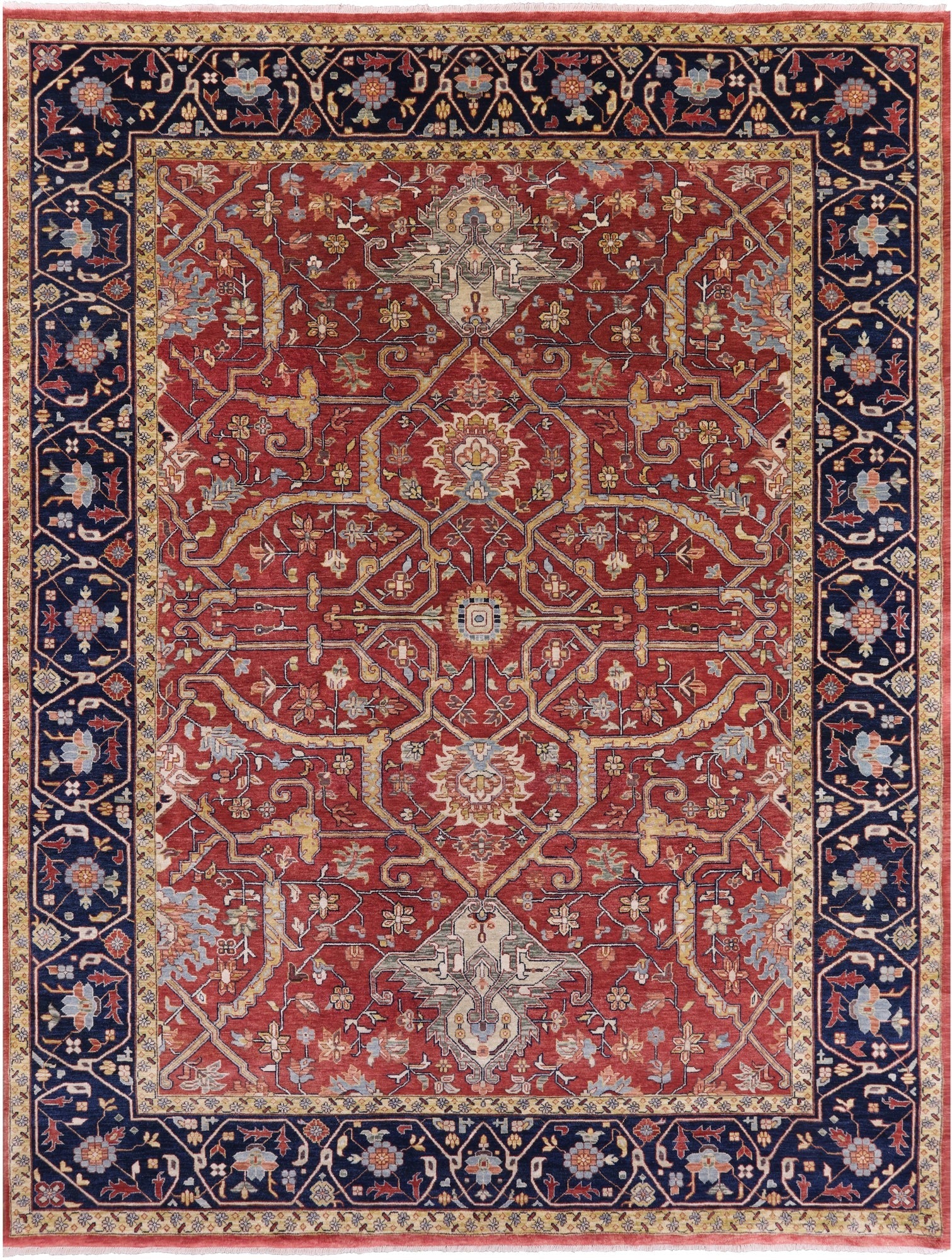 Red Persian Fine Serapi Hand Knotted Wool Rug - 8' 10" X 11' 8" - Golden Nile
