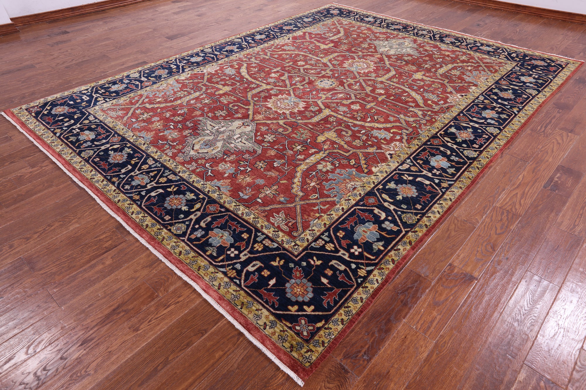 Red Persian Fine Serapi Hand Knotted Wool Rug - 8' 10" X 11' 8" - Golden Nile