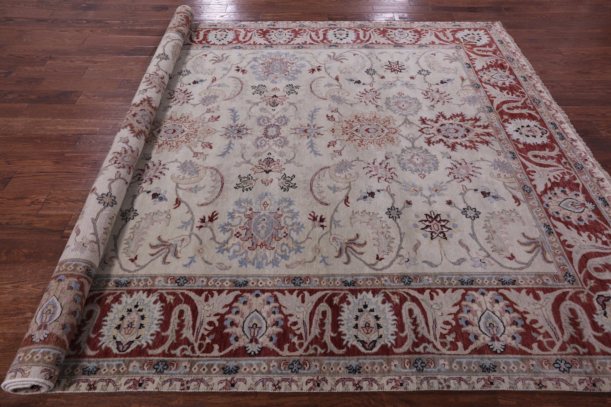Ivory Persian Tabriz Hand Knotted Wool Rug - 8' 0" X 9' 8" - Golden Nile