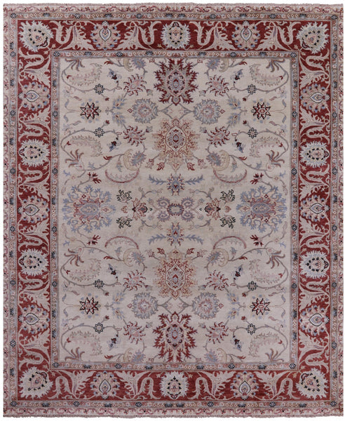 Ivory Persian Tabriz Hand Knotted Wool Rug - 8' 0" X 9' 8" - Golden Nile